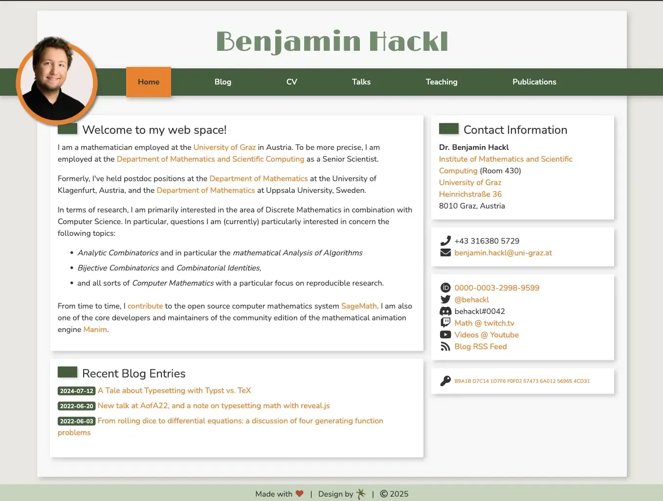 Bildschirmaufnahme der Website benjamin-hackl.at